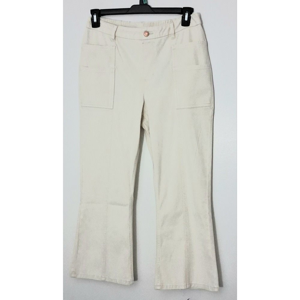 Denim & Co Canyon Retreat Jeans Women's Size 14 Knit Denim Crop Kick Flare NEW